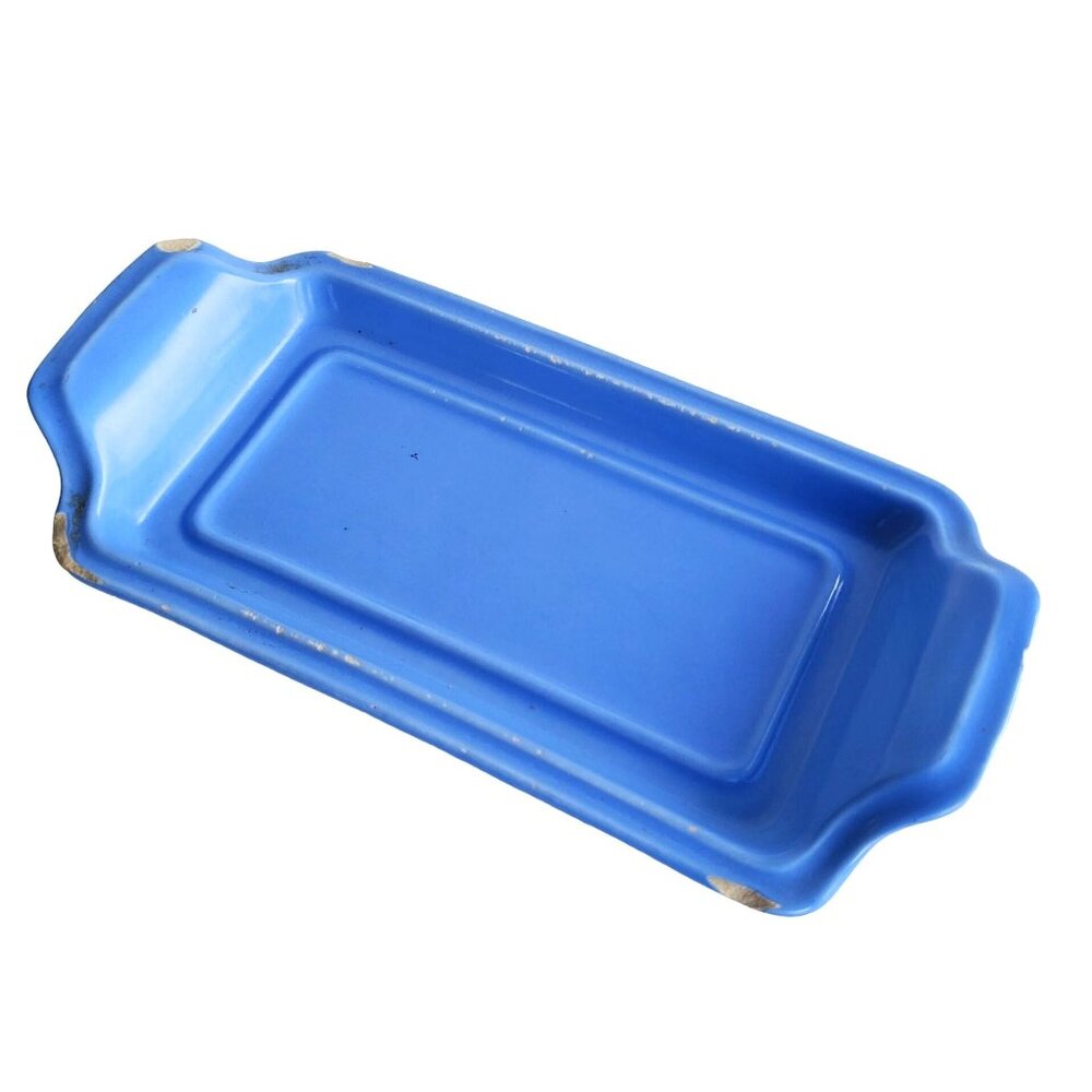 Art Deco Butter Dish Vernon Kilns Ultra California Aster Blue Tray Vintage